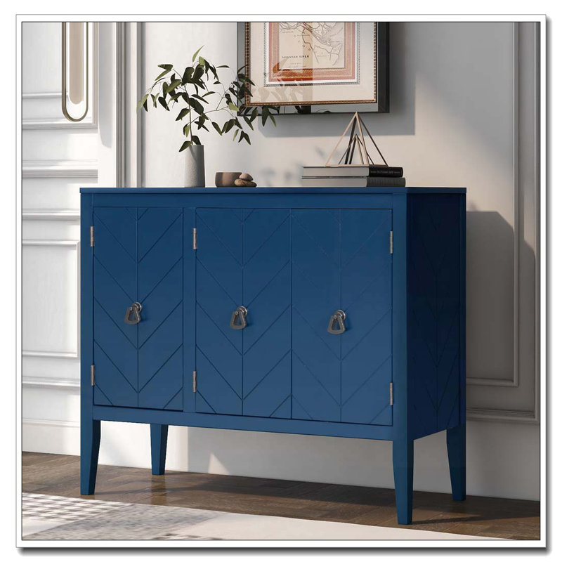 3-Door Wood Cabinet with Adjustable Shelves, Navy Blue