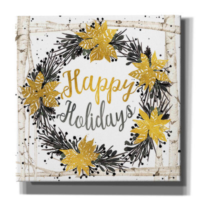 «Happy Holidays Birch Wreath» par Cindy Jacobs, reproduction d'art sur toile