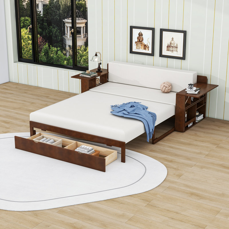 Daybed with Desk, Drawers and Side Table, Espresso, Queen