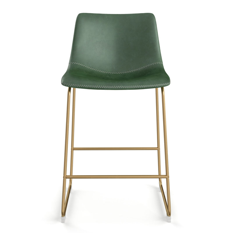 Nia Vegan Leather Bar & Counter Stool, Counter Stool (24" Seat Height), Green, Gold