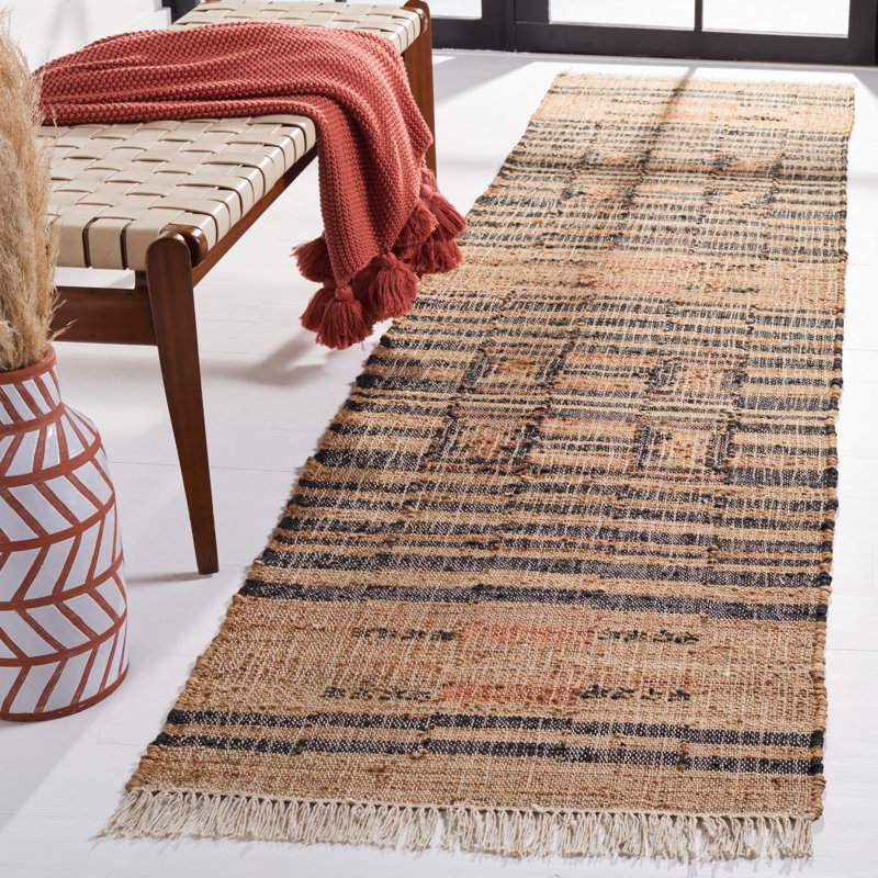 Ashburn brown/black in handwoven flatwoven cotton, Rectangle 2'3" x 5'
