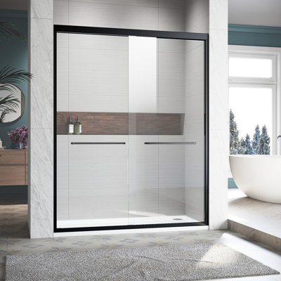 50 - 54 In. Width X 72 Height Sliding Shower Door, Adjustable Semi-, Clear Tempered Glass, 304 Stainless Steel Handles, Black Matte Door In., Semi Adjustable, Finish