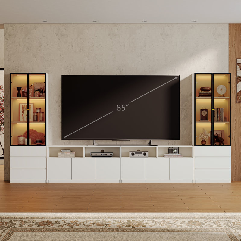 Meuble télé Crafton, Blanc, H 70,9 po x l 141,7 po x P 15,7 po