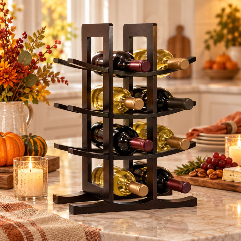 12 Bottle Bamboo Wine Rack with Compact Countertop Design, Dark Espresso