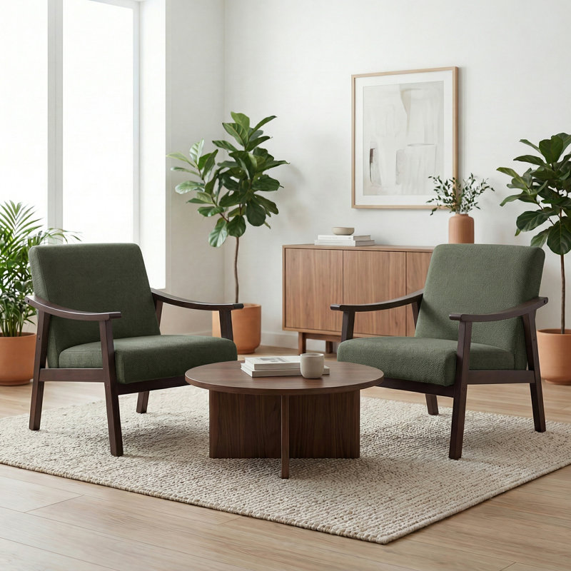 Chaise d'appoint rembourrée Mid-Century, Polyester vert
