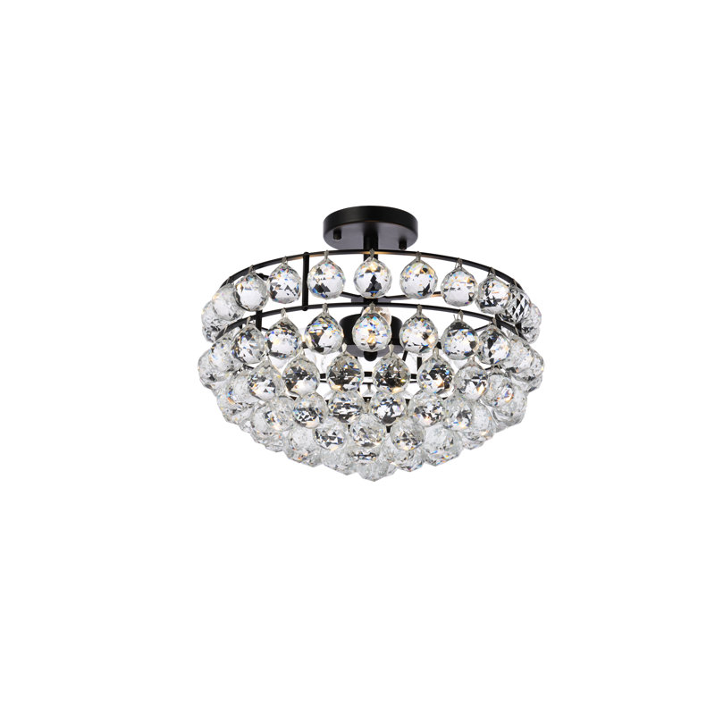 Plafonnier encastré en cristal 5 lumières à intensité variable Kieron , Noir, H 12 po x l 16 po x P 16 po