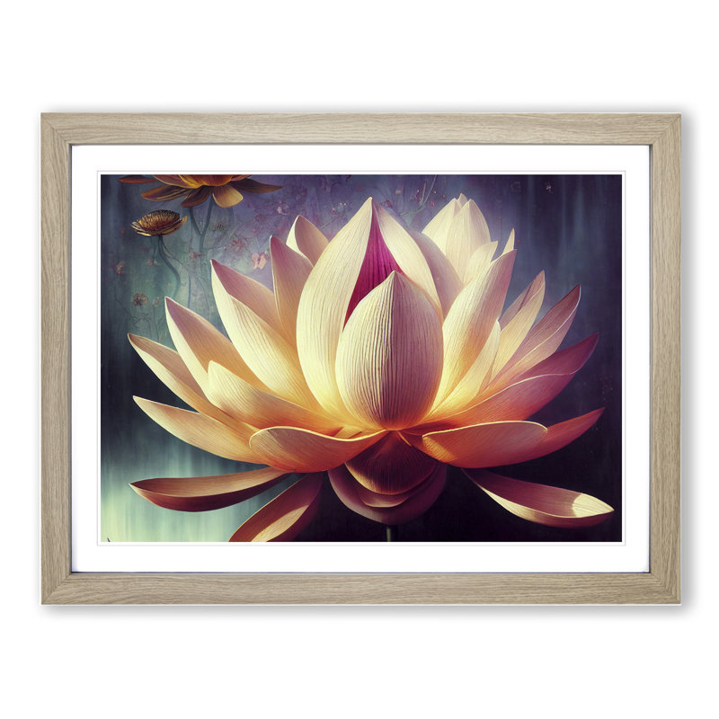 Striking Lotus Flower 1 Piece Single Picture Frame Wall Art, 34cm H x 46cm W x 2cm D, Oak