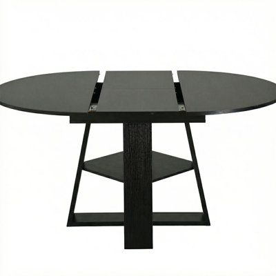 43.3in-59in Extendable Round Dining Table for 4-8,Modern Kitchen Oval Dining Table with Removable Leaves Space Saving,Wood Base with Storage Shelf for