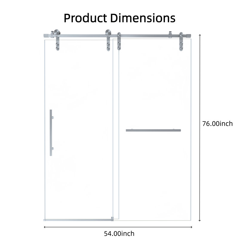 50-54-inch Brushed Nickel Stainless Steel Frameless Sliding Shower Door, Brushed Nickel