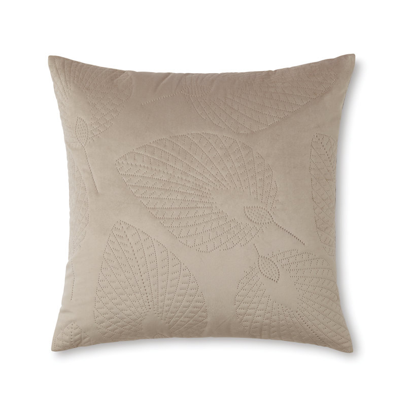 Velvet Pinsonic Leaf Filled Cushion, Warm Grey