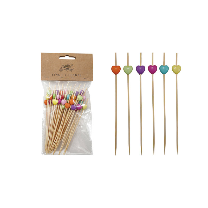50‑Piece Bamboo Single‑Use Picks with Heart‑Shaped Handles