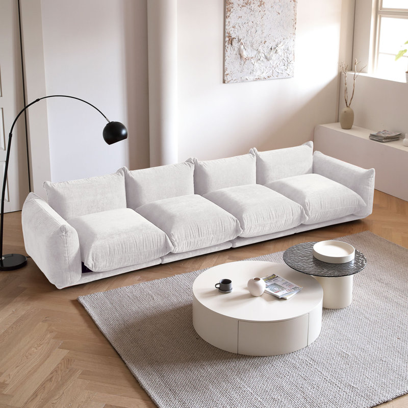 Minarik 4-Seat Chenille Fabric Upholstered Sectional Sofa, Beige Chenille
