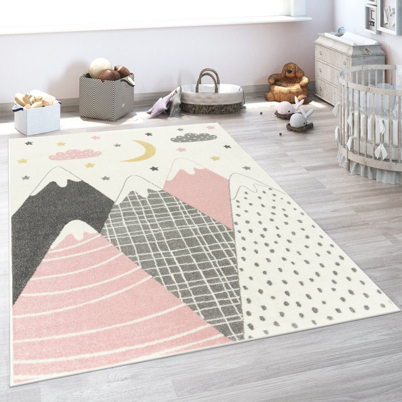 Tapis en polypropylène tissé à la machine, Rectangle 3 pi 11 po x 5 pi 3 po, Gris / rose / crème