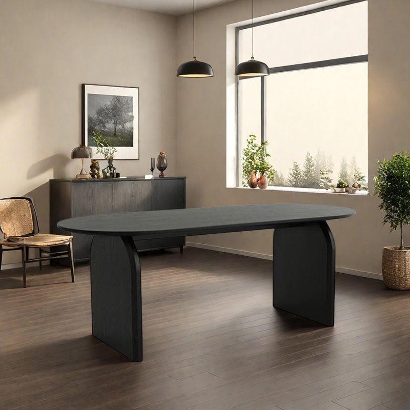 Table simple en bois massif ovale noir simple, H 29,52 po x L 78,74 po x l 31,49 po