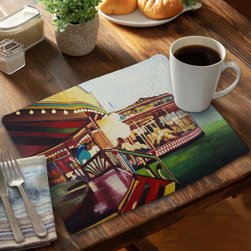 Carousel in a Carnaval Blue Braided Polyester Placemat | Home Decor