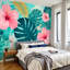 Papier peint adhésif auto-adhésif moderne pour la chambre à coucher avec fleurs tropicales Mid-Century