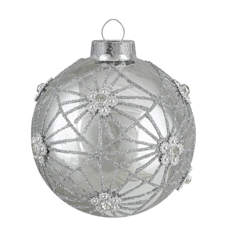 Ornements en forme de boule de Noël en argent 4ct. 3,25 pouces (80mm)