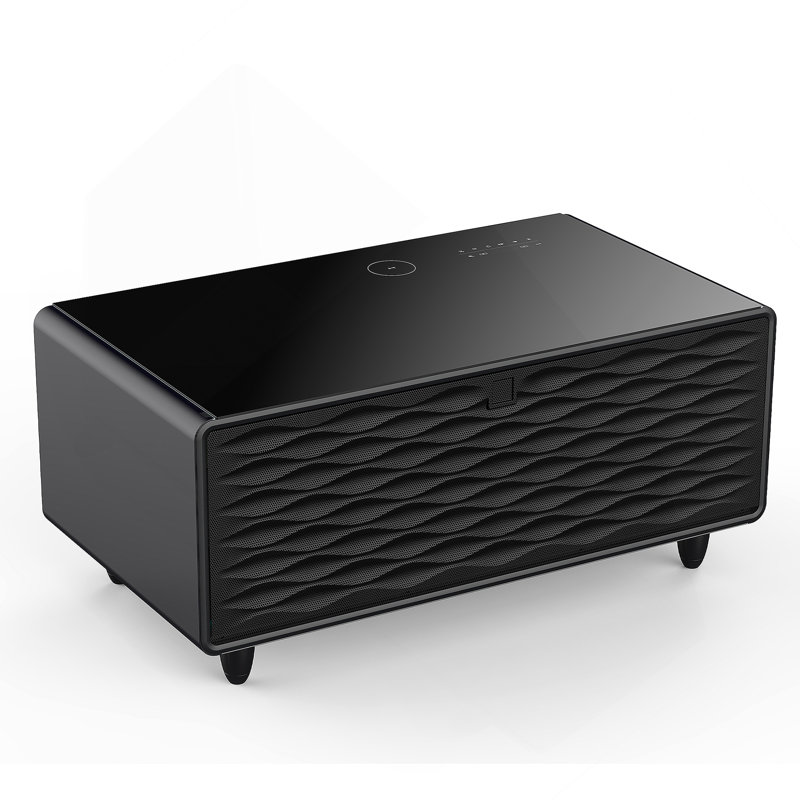 Smart Coffee Table With Built-In Fridge And Freezer Drawers, Bluetooth Speaker, Wireless Charging, Touch Control Panel, USB Interface, Outlet Protection, Atmosphere Light