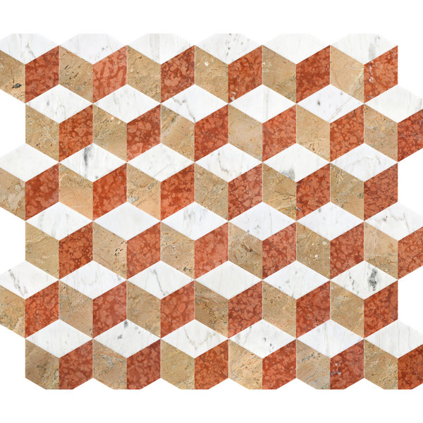 , Luxury Hexagon Water - Jet Marble In White Gold Red, Natural Stone For Residential Corridor Floor And Wall, Polished Surface, 12 Pcs Per Box