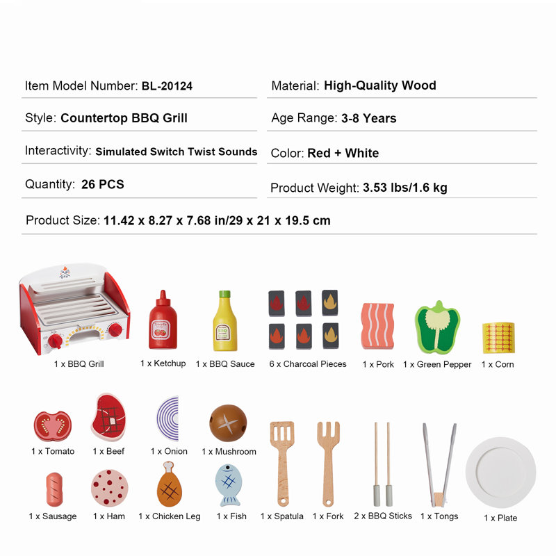 Ensemble de 26 jouets pour enfants avec barbecue