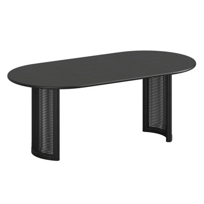  Table de salle à manger 79 "en bois massif noir avec rotin