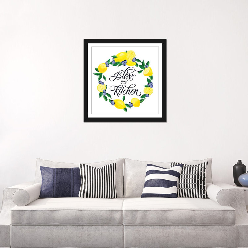 «Lemon Blueberry Kitchen Sign I», impression sur toile, H 16 po x l 16 po x P 1 po, Papier d'art encadré noir, Blanc