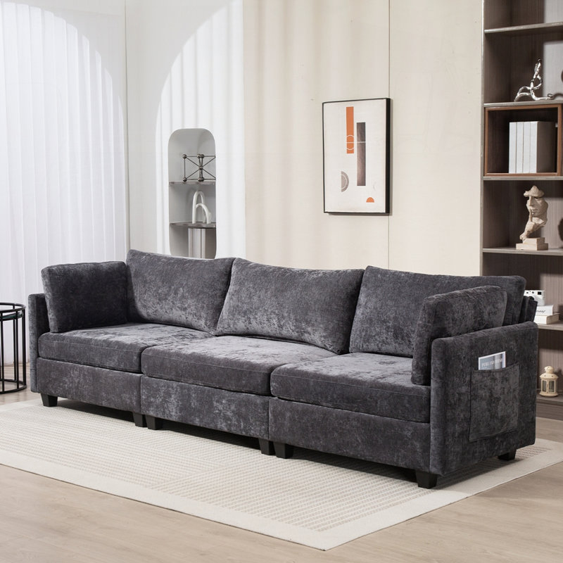 3-Seater Deep Sofa Couch, Dark Grey