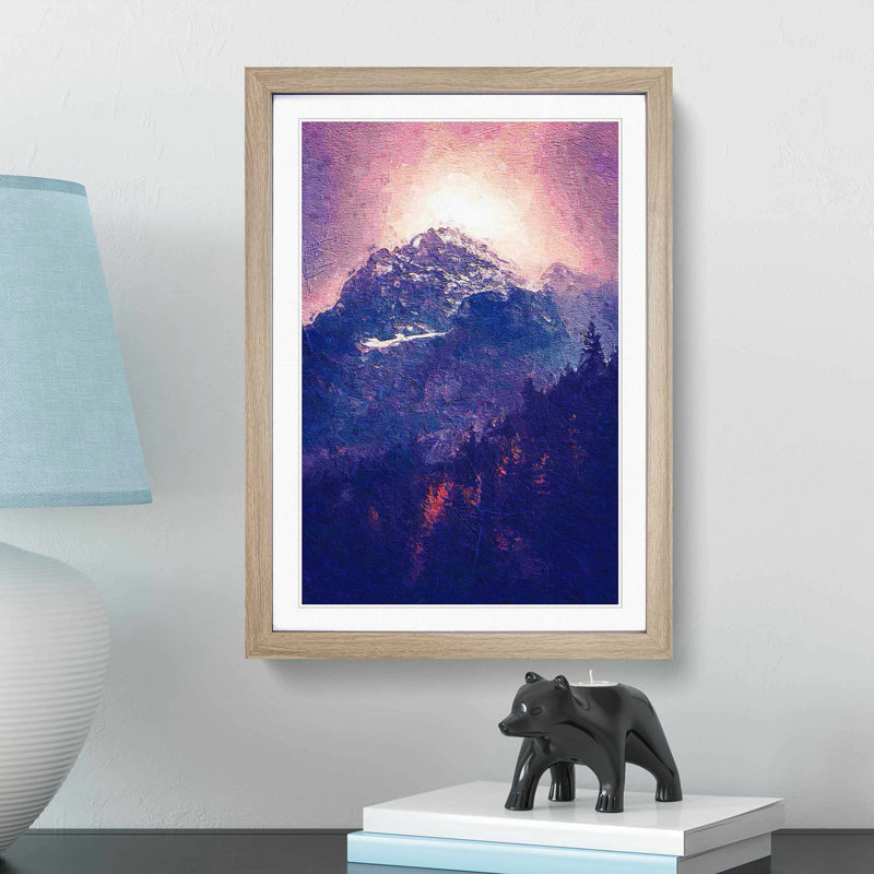 Glowing Mountain in Banff Canada - Picture Frame Painting Print, 48cm H x 36cm W x 2cm D, Oak Framed