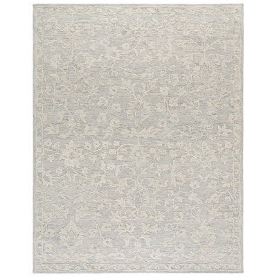 Marquee 510 Hand Tufted Wool/Cotton/Pet Yarn Floral Rug in Gray/Ivory