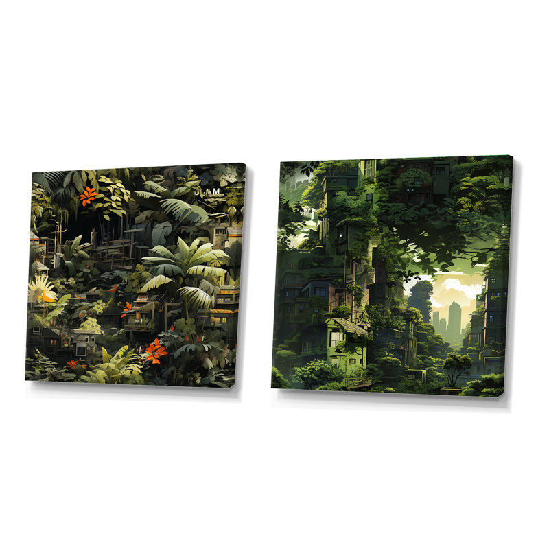 Brundage - Ensemble de 2 collages carrés tropicaux, H 36 po x l 73 po, Toile tendue