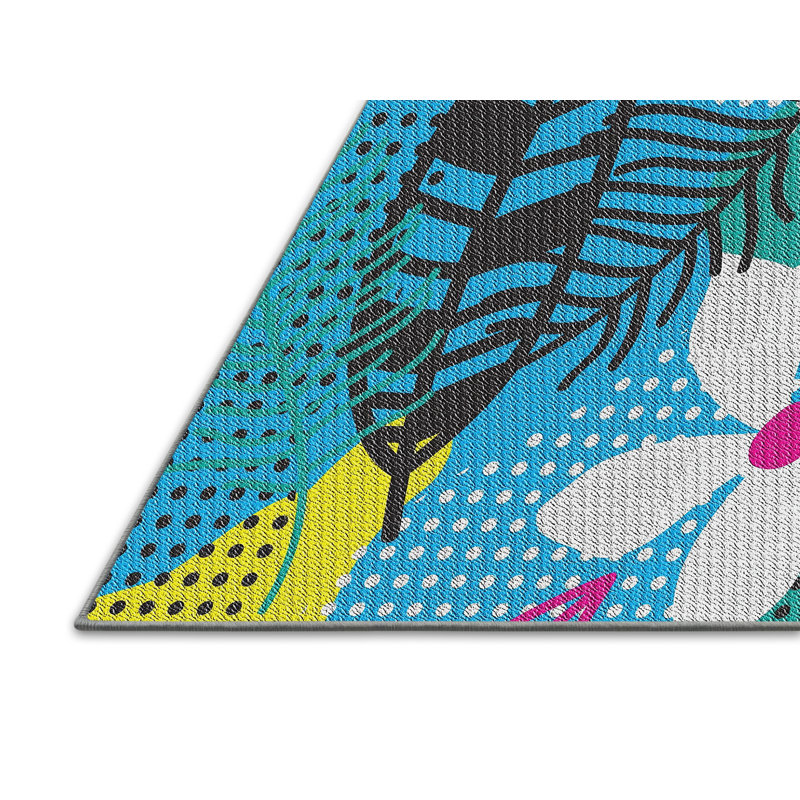 Tapis bleu / jaune à motif floral Faiz, Rectangle 5 pi x 8 pi