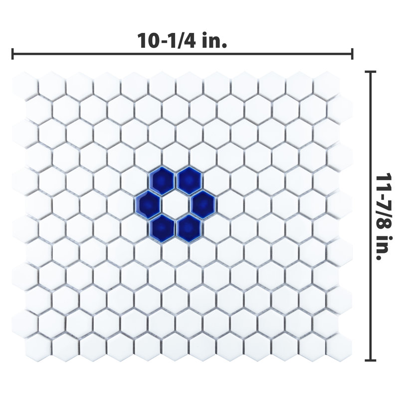 Metro Ion 1" Hex Sapphire Single Flower Wht 10-1/4" x 11-7/8" Porcelain Mosaic Floor & Wall Tile