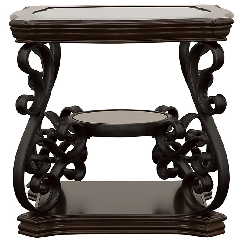 Table de bout en verre avec plateau, installation à 2 tablettes, armoires et étagères, fonctionnalité, tablette à pieds en métal, diverses utilisations de meubles, abat-jour rouge-brun, amplement d'espace pour la présentation, soutien