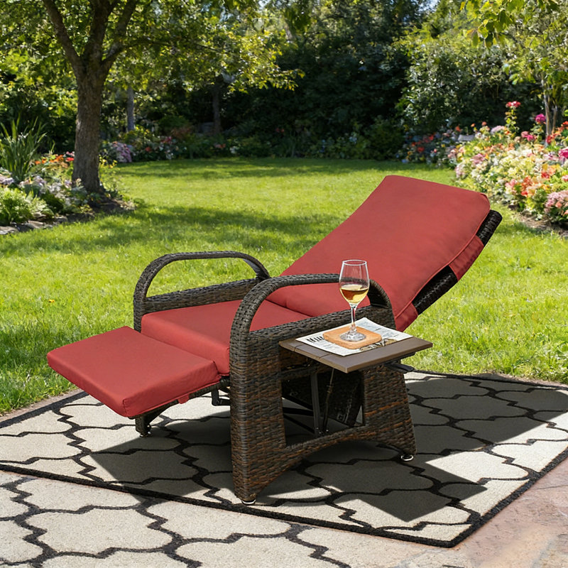 Fauteuil inclinable d'extérieur réglable, réglage indépendant du dossier et du repose-pieds, Rouge