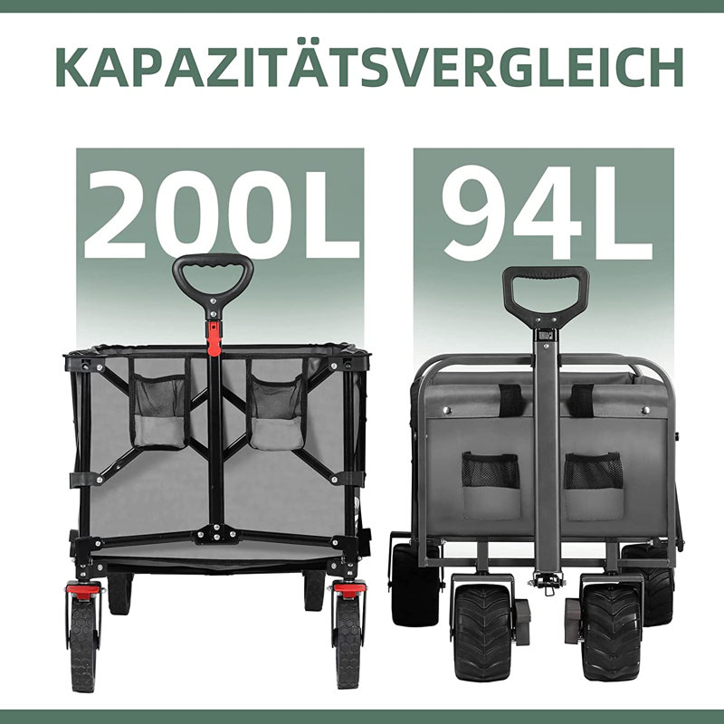 Foldable Handcart with Brake Bag & Storage, Grey