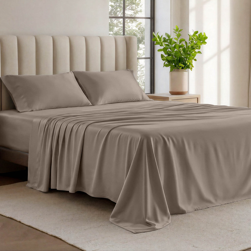 Organic Cotton Jersey Sheet Set, Twin Sheet Set + Fitted Sheet + 1 Pillowcase, Taupe