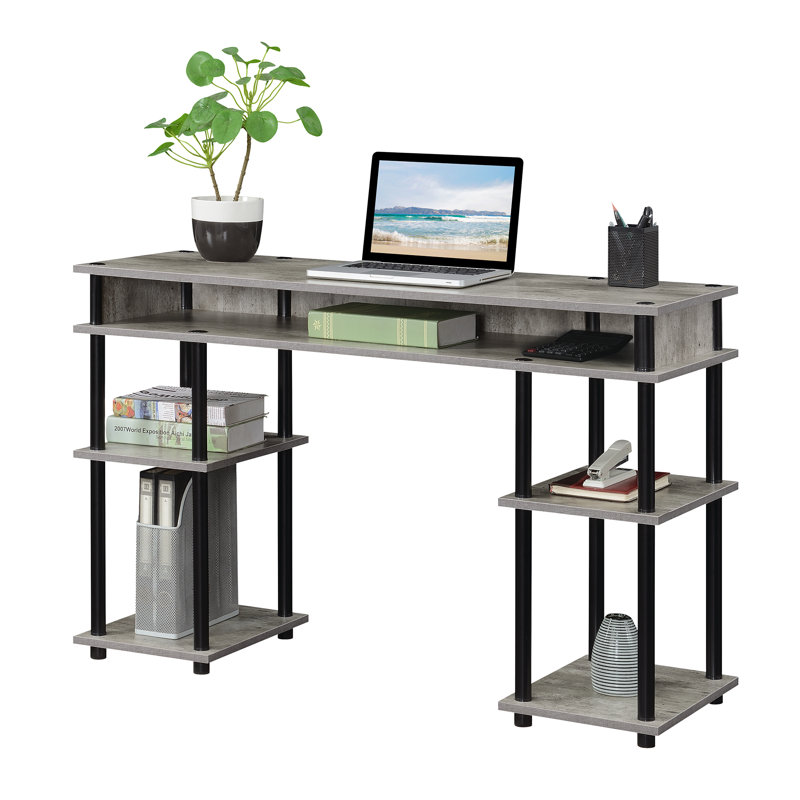 Bureau d'écriture avec tablettes sans outils Edwin, Faux bouleau / poteaux noirs