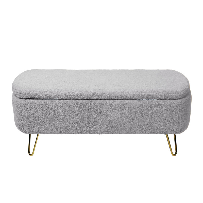 Banc gris rembourré en fausse fourrure pour le salon avec rangement et espaces dorés, Grey