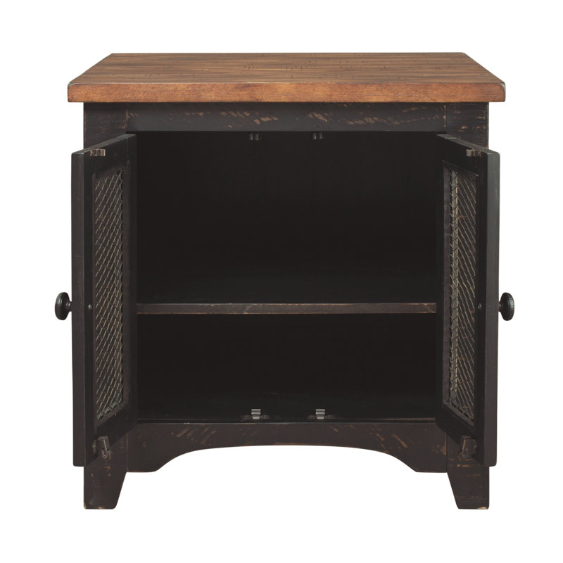 Valebeck Vintage Black and Brown Rectangular End Table with Interior Shelves