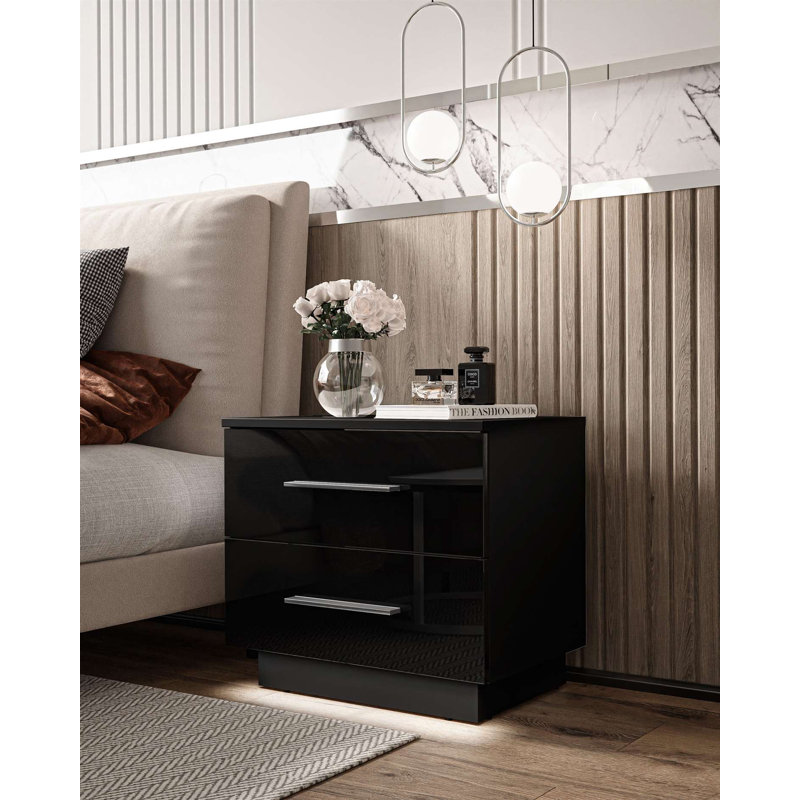 Varonique 55cm W Manufactured Wood Bedside Table, Black