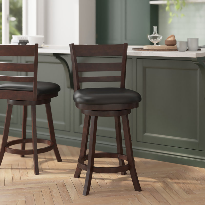 Commercial Grade Classic Ladderback Swivel Bar Height Barstool with Padded, Upholstered Seat