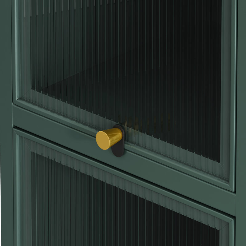 Modern Three Glass Door Cabinet With Four Storage, Dark Exterior Contemporary Versatile Storage Options, Dark Green