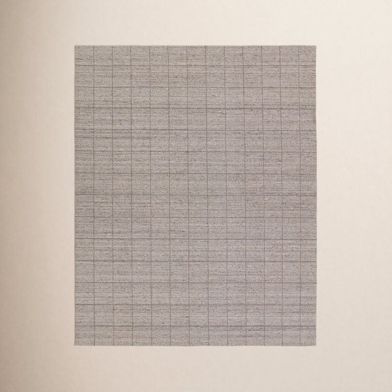 Taupe Striped Hand Woven Wool and Polyester Area Rug, Rectangle 9' x 12'
