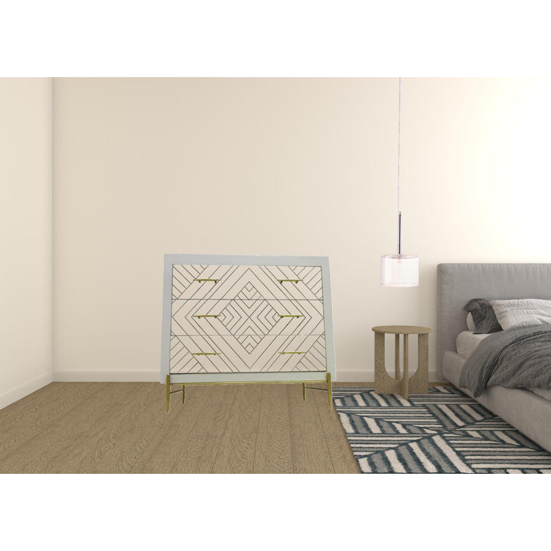Commode 3 tiroirs en bois massif de 38 po