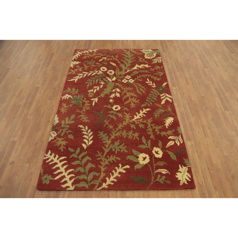 Tapis indien floral fait à la main 5 x 9