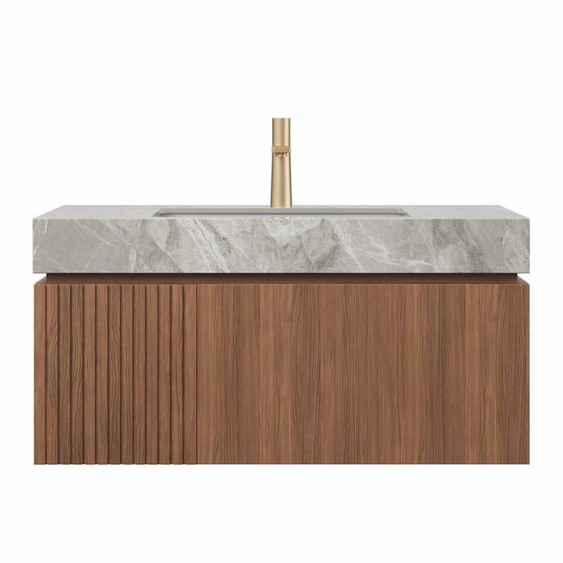 Meuble-lavabo mural simple 36 po avec lavabo, Espresso, 36", Gris clair