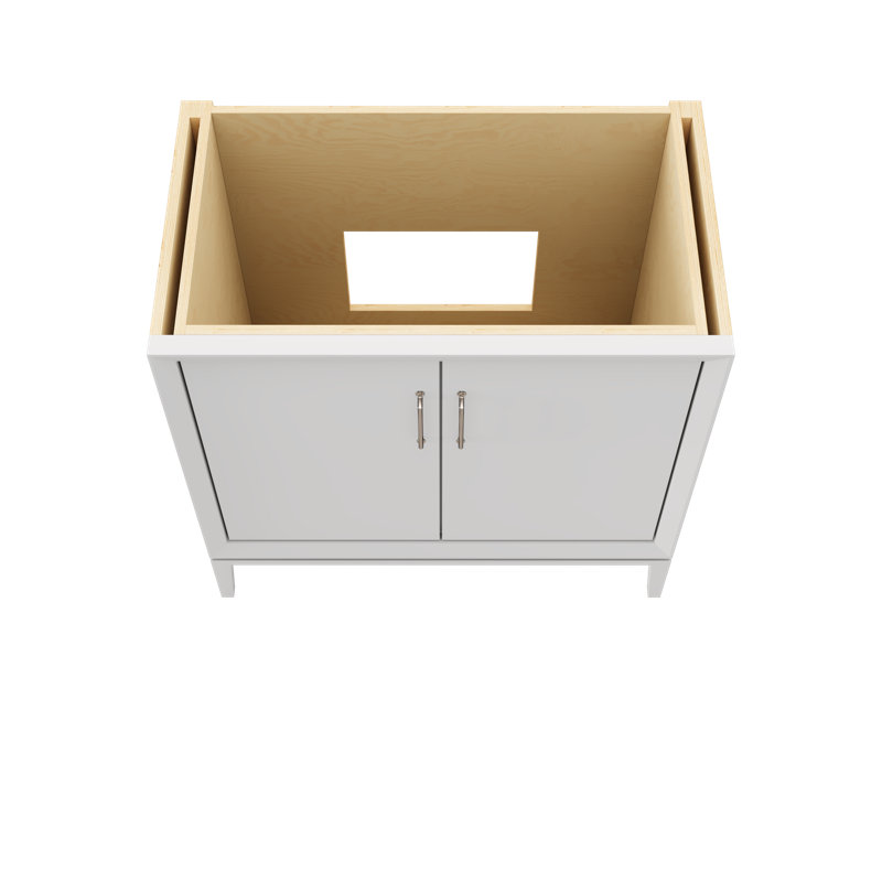 Meuble-lavabo simple Alexandra, Blanc résistant, Nickel satiné, 36"
