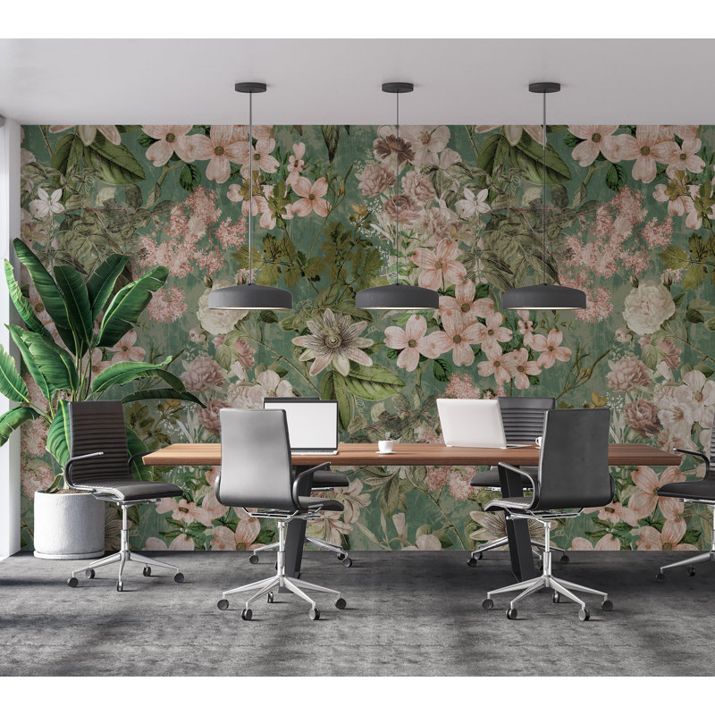 Adhésif mural floral Jahmarley, L 96 po x l 90 po