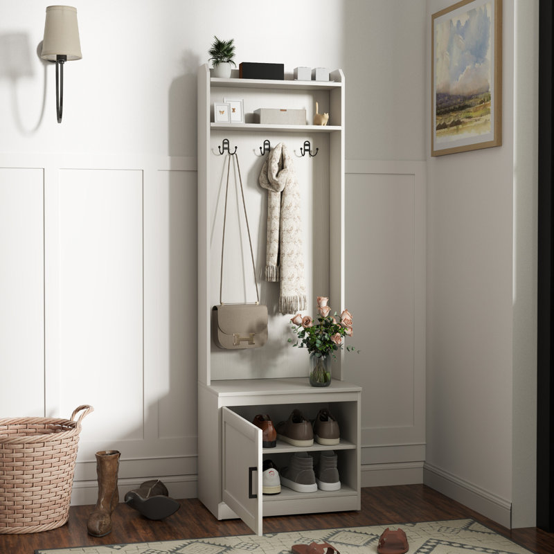 Alfino Hall Tree 23.5'' Wide with Bench and Shoe Storage, White