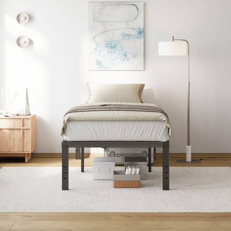 Heavy Duty  Metal Platform Bed Frame With Storage, Box Spring Not Required, Noise Free, Twin